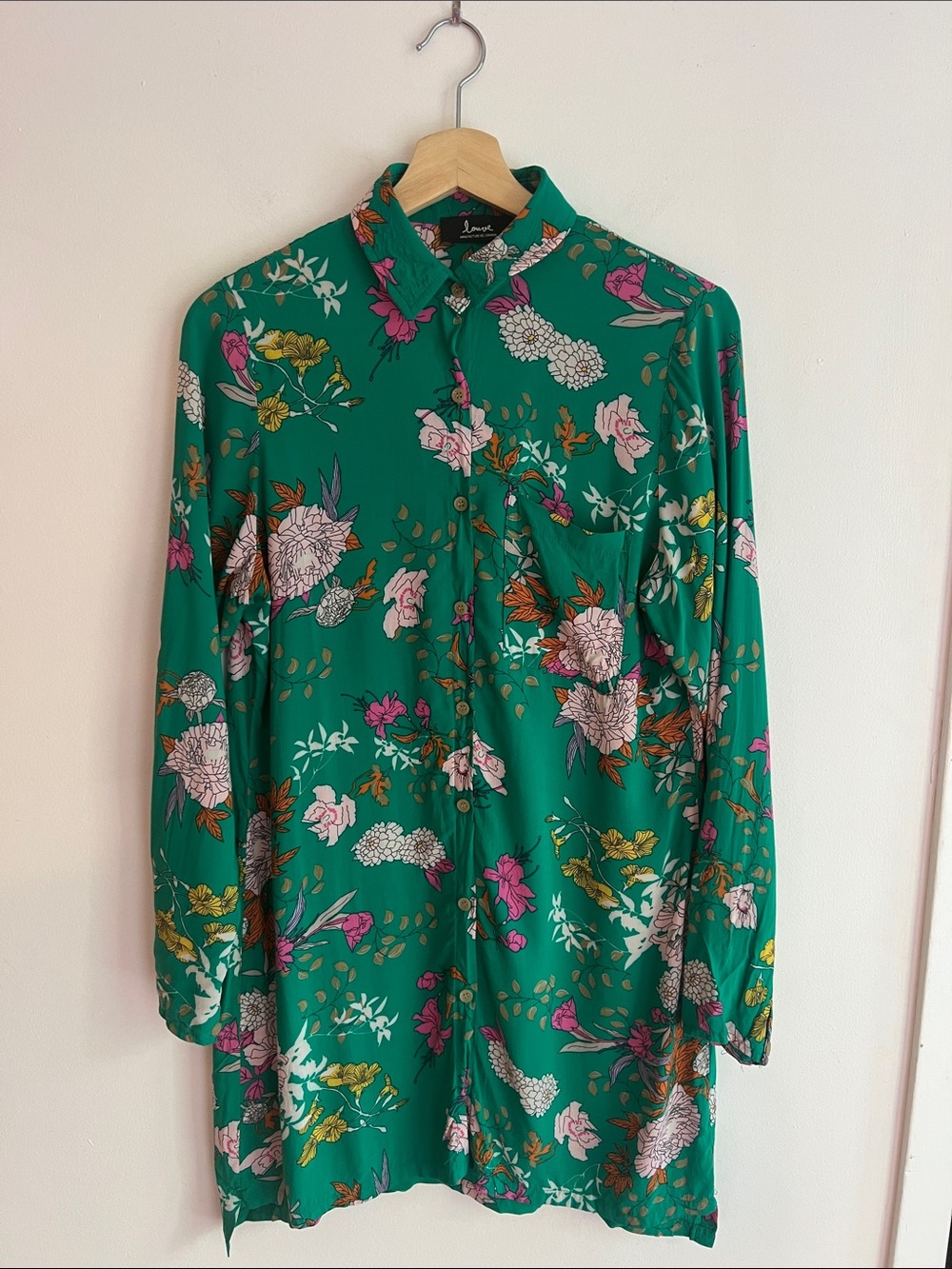 Louve Design Floral Button Up Shirt Dress Green Made in Canada